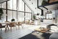 scandinavian home, with minimalist and modern design elements, sleek furniture, and open floor plan Royalty Free Stock Photo