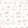 Scandinavian houses seamless pattern. Vector hand-drawn illustration of a building in a simple childish cartoon style. Cute sketch Royalty Free Stock Photo