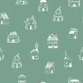 Scandinavian houses seamless pattern. Vector hand-drawn illustration of a building in a simple childish cartoon style. Cute sketch Royalty Free Stock Photo