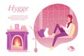 Scandinavian Hygge concept design. Comfortable home rest vector illustrations set