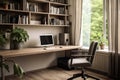 Scandinavian-Influenced Home Office with Spacious Desk - AI Generated