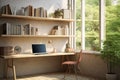 Scandinavian-Influenced Home Office with Spacious Desk - AI Generated