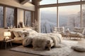 Scandinavian inspired bedroom with big window, cozy, elegance and a welcoming feel