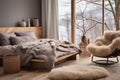 Scandinavian inspired bedroom with big window, cozy, elegance and a welcoming feel