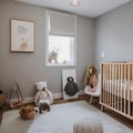 A Scandinavian-inspired nursery with neutral tones, wooden accents, and adorable animal wall art3