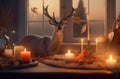 Scandinavian inspired scene decor reindeer. Generate Ai