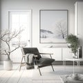 Scandinavian-inspired white frame room decor with white wall. Generative AI