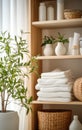 Scandinavian interior with ecological materials. white closet with clothes