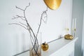 Scandinavian interior in white golden colors, details