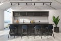 Scandinavian kitchen with bar and stools Royalty Free Stock Photo