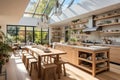 Scandinavian kitchen flooded with natural light through large windows