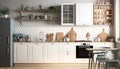Scandinavian kitchen interior wall mock up Ai generative Royalty Free Stock Photo