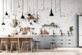 Scandinavian kitchen interior, wall mock up Generated Ai Royalty Free Stock Photo