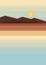 Scandinavian landscape with sea and mountains vector illustration. Norwegian fjord. Nordic nature