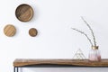 Bouquet on the wooden console table.