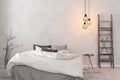 Scandinavian, loft interior empty white bedroom. Royalty Free Stock Photo