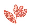 Scandinavian love modern flower and leaf with flourish swirls blossom in hygge style. vector element with heart for