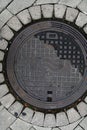 Scandinavian manhole in its urban surrounding.