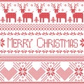 Scandinavian merry christmas sign inspired by nordic pattern in cross stitch with reindeer, snowflake, tree, stars, decorative fl