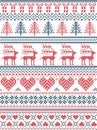 Scandinavian, Nordic style winter stitching Christmas pattern including snowflakes, hearts, Christmas present, snow, star