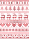 Scandinavian, Nordic style winter stitching Christmas pattern including snowflakes, hearts, Christmas present, snow, star, tree