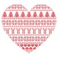 Scandinavian Nordic winter stitch, knitting christmas pattern in in heart shape including snowflakes, xmas trees 1