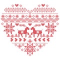 Scandinavian Nordic winter stitch, knitting christmas pattern in in heart shape shape including snowflakes, christmas trees,rein