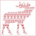 Scandinavian Nordic winter stitching knitting christmas pattern in in reindeer body shape including snowflakes, hearts