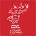 Scandinavian Nordic winter stitching , knitting christmas pattern in in reindeer shape shape including snowflakes, hearts, xmas