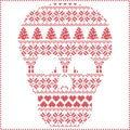 Scandinavian Nordic winter stitching knitting christmas pattern in in sugar skull shape including snowflakes, hearts xmas tree