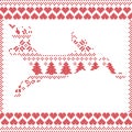 Scandinavian Norwegian style winter stitching knitting christmas pattern in in deer shape including snowflakes, hearts 2