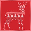 Scandinavian Norwegian style winter stitching knitting christmas pattern in in deer silhouette including snowflakes, hearts 1