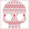Scandinavian Norwegian style winter stitching knitting christmas pattern in in sugar skull shape including snowflakes, hearts