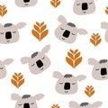 Scandinavian Panda Seamless Pattern Background, Happy cute panda and tropical leaves, Cartoon Panda Bears Vector Royalty Free Stock Photo