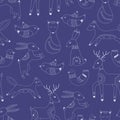 Vector pattern in Scandinavian style.Forest animals In blue. Royalty Free Stock Photo