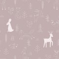Vector pattern in Scandinavian style.Forest animals In gray Royalty Free Stock Photo