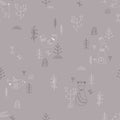 Vector pattern in Scandinavian style.Forest animals In gray. Royalty Free Stock Photo