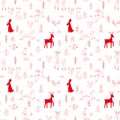 Vector pattern in Scandinavian style.Forest animals In red Royalty Free Stock Photo