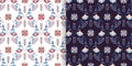 Scandinavian decorative seamless patterns set, elegant festive design