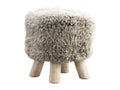 Scandinavian pouf with a fur seat and wooden legs. 3d render