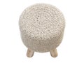 Scandinavian pouf with a knitted seat and wooden legs. 3d render