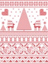 Scandinavian Printed Textile style and inspired by Norwegian Christmas and festive winter seamless pattern in cross stitch