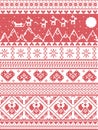 Scandinavian Printed Textile style and inspired by Norwegian Christmas and festive winter seamless pattern in cross stitch