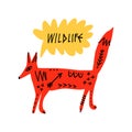 Scandinavian red color fox wildlife folk animal vector design, cute patterned traditional artwork inspired by Sweden