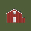 Scandinavian red wooden housewith black roof, white window and white door icon on green background Royalty Free Stock Photo