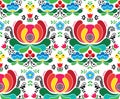 Seamless Norwegian vector folk art pattern - Rosemaling style embroidery background Royalty Free Stock Photo