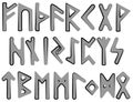 Scandinavian runes gray letters with a black outline on a white background