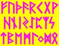 Scandinavian runes pink letters on yellow background