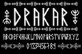 Scandinavian script, in capital letters in the style of nordic runes. Modern design. A magical rune font in the ethnic