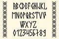 Scandinavian script, in capital letters in the style of nordic runes. Modern design. A magical rune font in the ethnic
